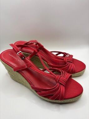 Montego Bay Club Red Knot-Strap Espadrille Wedge Sandals